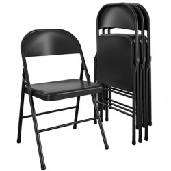 4 Pack Steel Folding Chairs, Portable Stackable Commercial Seat for Events Office Wedding Party, Black