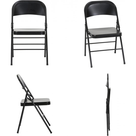 4 Pack Steel Folding Chairs, Portable Stackable Commercial Seat for Events Office Wedding Party, Black