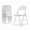 Folding Chairs with Padded Seats, Metal Frame with Pu Leather Seat & Back for Home Office, White, Set of 4