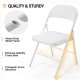 Folding Chairs with Padded Seats, Metal Frame with Pu Leather Seat & Back for Home Office, White, Set of 4