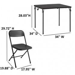 34" Resin Card Table and Four Chairs Set of 5, Folds for Easy Storage, Black