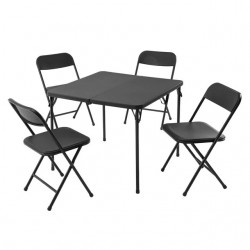 34" Resin Card Table and Four Chairs Set of 5, Folds for Easy Storage, Black