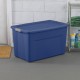 35 Gallon Latch Tote Plastic Container, Stackable Storage Bin with Latching Lid, Stadium Blue, Set of 4