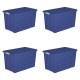 35 Gallon Latch Tote Plastic Container, Stackable Storage Bin with Latching Lid, Stadium Blue, Set of 4