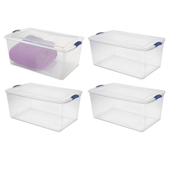 105 Qt. Latch Box Plastic with Clear Lid and Base, Stadium Blue, Set of 4