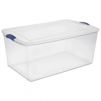 105 Qt. Latch Box Plastic with Clear Lid and Base, Stadium Blue, Set of 4