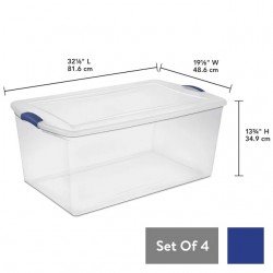 105 Qt. Latch Box Plastic with Clear Lid and Base, Stadium Blue, Set of 4