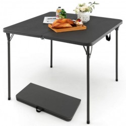 34" Square Resin Fold-in-Half Table, Rich Black