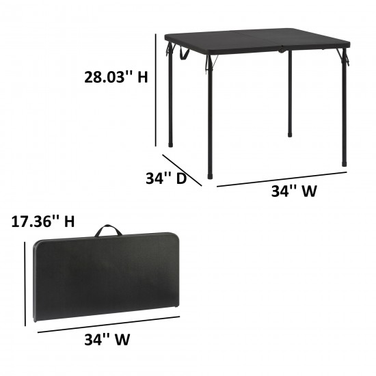 34" Square Resin Fold-in-Half Table, Rich Black