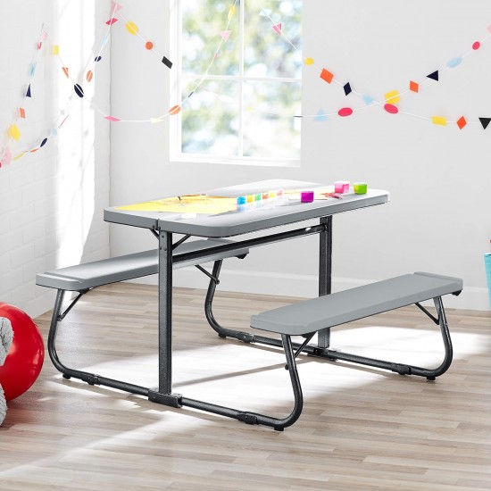 Folding Kid's Activity Table for Children 3-8 Years, Steel and Plastic, 33.11" x 40.94" x 21.85", Gray