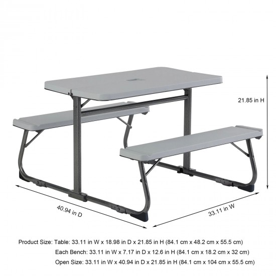 Folding Kid's Activity Table for Children 3-8 Years, Steel and Plastic, 33.11" x 40.94" x 21.85", Gray