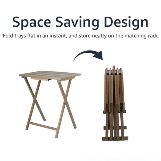 5pc XL Oversized Tray Table Set, Folding TV/Snack Tray Table Set for Small Space, 4 Tables and 1 Rack, Rustic Grey